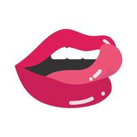 boca y labios de arte pop sexy lamiendo labios diseño de icono plano vector