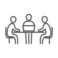 meeting people at the desk with laptop coworking office business workspace line icon design vector