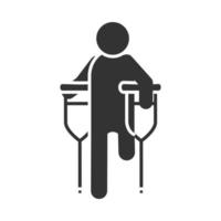 disabled amputee with crutches world disability day silhouette icon design vector