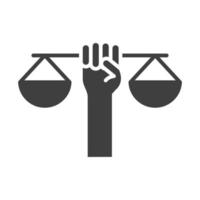 mano que sostiene la escala justicia ley día de los derechos humanos silueta diseño de icono vector