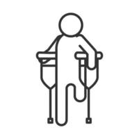 disabled amputee with crutches world disability day linear icon design vector