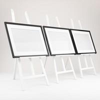 3d rendering of white easel with picture frame photo
