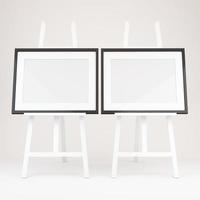 3d rendering of white easel with picture frame photo