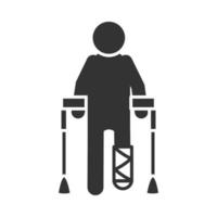 person with crutches and leg cast world disability day silhouette icon design vector