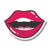 arte pop boca y labios boca abierta dientes labios femeninos icono de línea y relleno vector