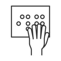 hand with paper written in braille world disability day linear icon design vector