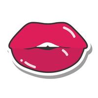 pop art mouth and lips red cartoon bright lips line and fill icon vector