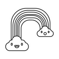 cute rainbow with clouds kawaii characters weather line style vector