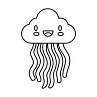 lindo clima arcoiris con icono de estilo de línea kawaii en la nube vector