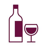 wine cup drink and bottle line style icon vector