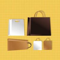 mockup paper bags set colors packagings gradient style vector