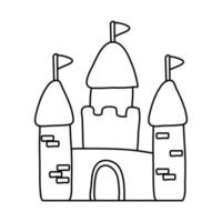 lindo castillo icono de estilo de línea de cuento de hadas vector