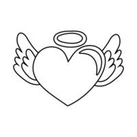 heart with halo and wings line style icon vector