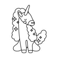 lindo unicornio con estrellas icono de estilo de línea de caballo mágico vector