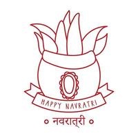 happy navratri celebration with plant in ceramic pot decorative line style vector