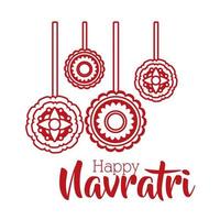 feliz celebración navratri con cordones colgando estilo de línea decorativa vector