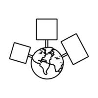 world planet with protest banners line style icon vector