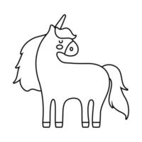 icono de estilo de línea de personaje mágico unicornio lindo vector