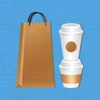 mockup paper bag and cups packaging gradient style vector