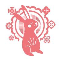 mid autumn festival card with rabbit and lace line style icon vector