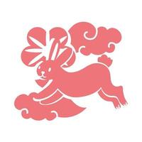 mid autumn festival card with rabbit line style icon vector