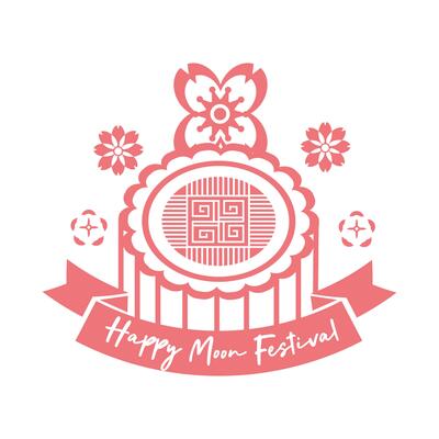 mid autumn festival card with seal lace and flowers line style icon