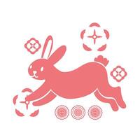 mid autumn festival card with rabbit and moon line style icon vector