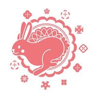 mid autumn festival card with rabbit and lace line style icon vector