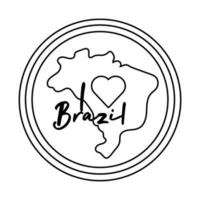 i love brazil seal stamp with map line style icon vector