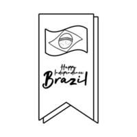 Tarjeta de feliz día de la independencia de Brasil con bandera en estilo de línea de cinta vector