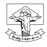 feliz día de la independencia brasil tarjeta con corcovade cristo estilo de línea vector