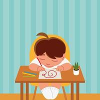 boy at table drawing vector