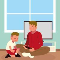 dad and son playing game vector