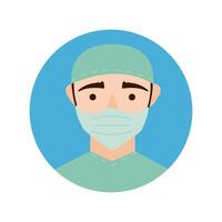 surgeon with face mask character block and flat style icon vector