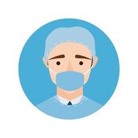 surgeon with face mask character block and flat style icon vector