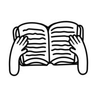 hands with book reading line style vector