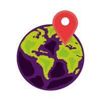 earth planet with pin location detailed style icon vector