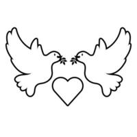 doves birds flying with heart line style icon vector