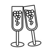 happy merry christmas champagne cups line style icon vector