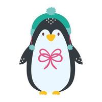 cute penguin animal of merry christmas vector