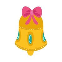 cute bell christmas with ribbon isolated icon vector