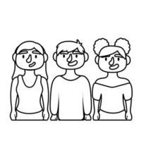 young people avatars characters line style icon vector