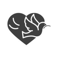 pigeon with branch heart love human rights day silhouette icon design vector