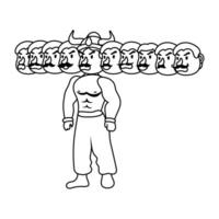 ravana with ten heads character line style icon vector