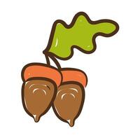 nuts and leaf hand draw style icon vector