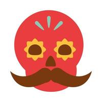 mexicano, rojo, cráneo, floral, y, bigote, decoración, ornamento, plano, icono vector