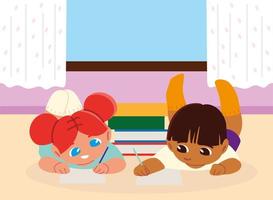 girl and boy studying on the floor vector