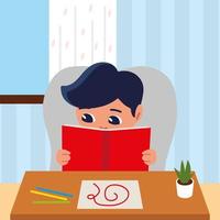 boy reading with sketch vector