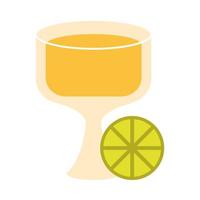 vaso copa bebida licor rebanada limón celebración icono plano vector