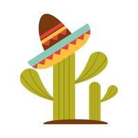 sombrero mexicano, en, cactus, decoración, plano, icono vector